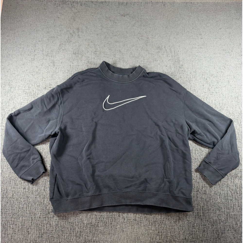 Nike Dri-FIT Sweatshirt Mens Large Black Fleece Mock Neck Swoosh Pullover